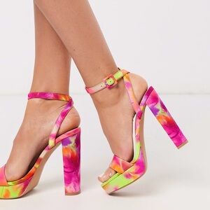 ASOS "Nutshell" Platform barely there Floral Watercolor block heeled sandals